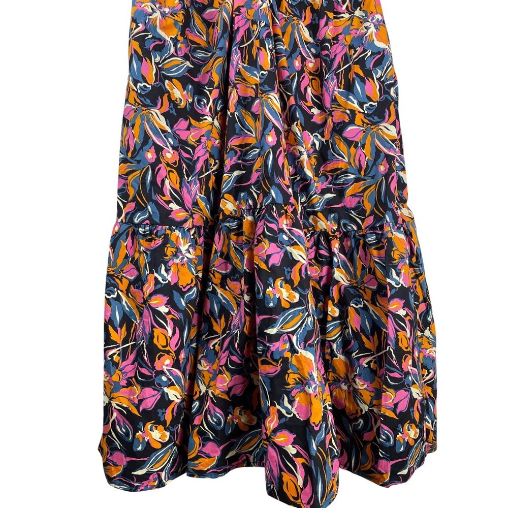 French Connection Twist Front Midi Dress Women's XL NWT Tropical Ruffle Cotton - Picture 4 of 10